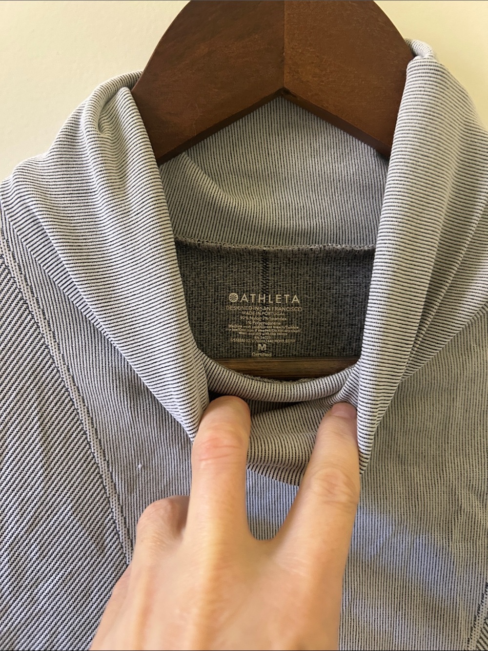 Athleta Light Gray Striped Funnel Neck Pullover